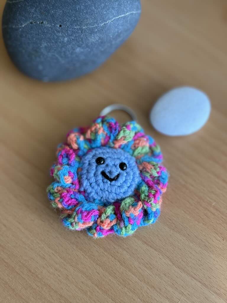 keychain crochet flower toy with colorful petals